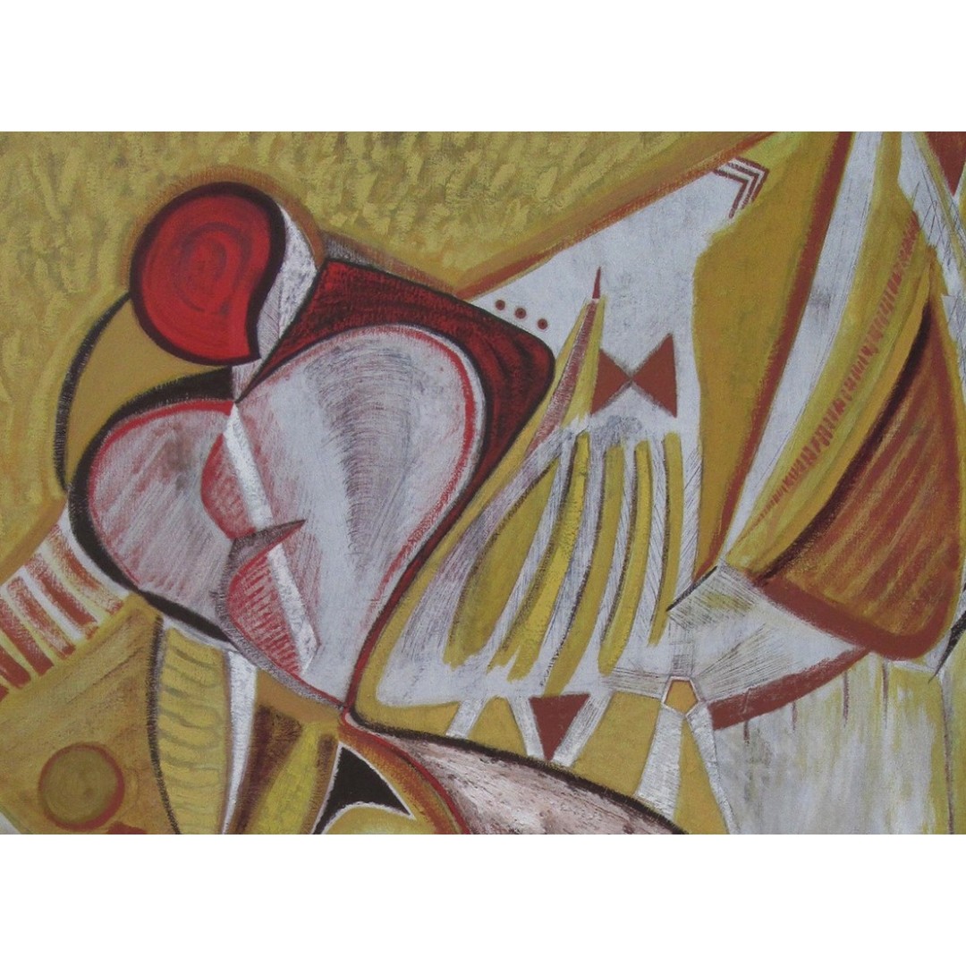 Tela abstracción amarillo y rojo polos de atracción arte